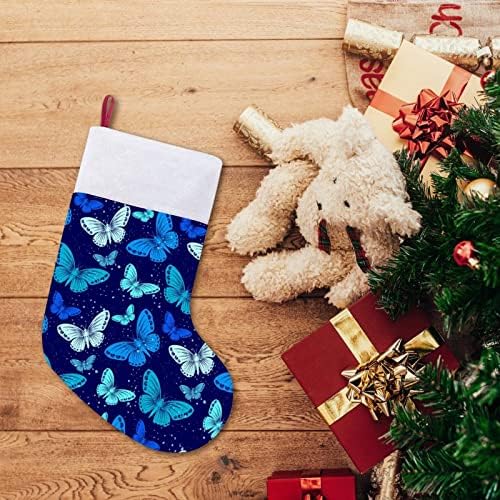 Коледни Чорапи със Синя Пеперуда, Чорапи с Плюшено Камина, Висящи за Домашен интериор Елхи