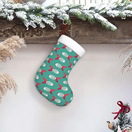 Yoigng Златната Рибка Коледен Отглеждане На Коледни Чорапи, Класически Празнична Украса Окачен Чорап За Камина