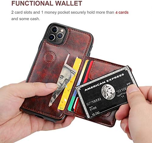 Чанта-портфейл KIHUWEY iPhone 11 Pro, Държач за кредитни карти, Кожена Поставка Премиум-клас, Здрав устойчив на удари Защитен Калъф за iPhone 11 Pro 5,8 инча (кафяв)