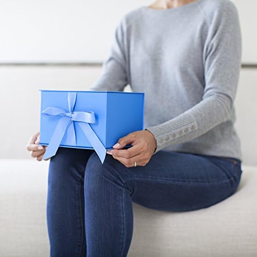 Подарък кутия Hallmark 7 с капак и хартията пълнител (синя) за Ханука, на Коледа, на Празници, Деня на бащата, на рождени Дни, детски тържества и абитуриентски, Голяма (5EBC1120)