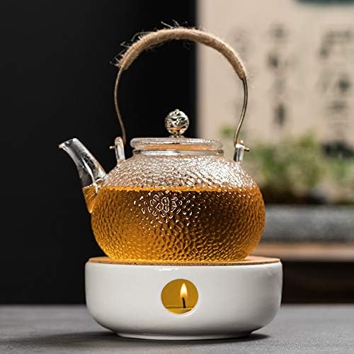 OnePine Елегантна порцеланова топло за чайника, Поставка за подгряване на чайника с дървен мат е Идеално за манекени borosilicate стъкло и още много други