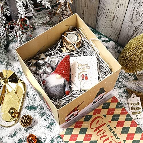 Коледен Подарък кутия RUSPEPA Среден размер с Капак от Цигарена хартия, под формата на Червени и зелени Джуджета, Сгъваема Подарък кутия - 1 бр, 9x9x9 инча
