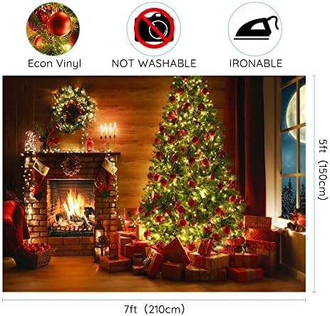 7x5ft Коледа Камина Фон Празнично Прозорец на Интериора на Ретро Топъл Огън, Пылающая Елха Чорапи Подаръци Зима DLH0D399UU 0
