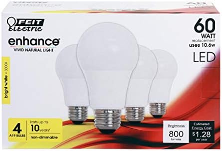 Led лампа Feit Electric Enhance A19 E26 (Средно) Ярко-Бяла с Мощност 60 W се Равнява на 4 pc