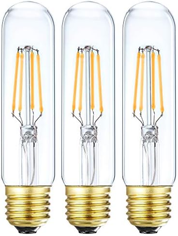 Leools Led ламповая Стъклена лампа 4 W с регулируема яркост Edison T10 Tubular Bulb, E26 Средната Основна Лампа с нажежаема жичка от 40 W, Еквивалент на лампи с нажежаема жичка 2700 К, топло бяло, прозрачно стъкло,