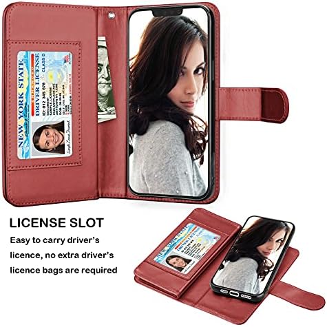 Njjex е Съвместим с калъф за iPhone 13 /калъф-портфейл iPhone 13 6,1 (2021), [9 слотове за карти] От изкуствена кожа, удостоверяващ самоличността, държач за кредитни карти, Панти книг