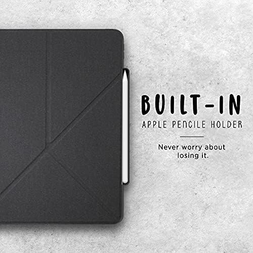 Калъф KHOMO за 12,9-инчов iPad Pro 5-то поколение 2021 година на издаване - Хоризонтална и вертикална стойка - Тънък двойно хибриден защитен калъф с държач за моливи - Прозрачен корпус - Черен