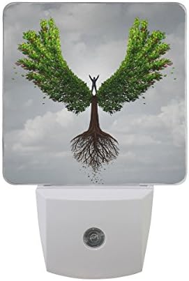 Naanle Комплект от 2-те Дървото на Живота във формата на Крилата на Ангела Поставка за човека Ярко Небе Полет към Успеха Символ на Автоматичен Сензор LED от здрач до Зори