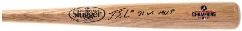 Хорхе Soler Атланта Брейвз с автограф от шампионската Световните серии 2021 година Отбивающая бита Луисвил с надпис 21 WS MVP - Бейзболни бухалки MLB с автограф
