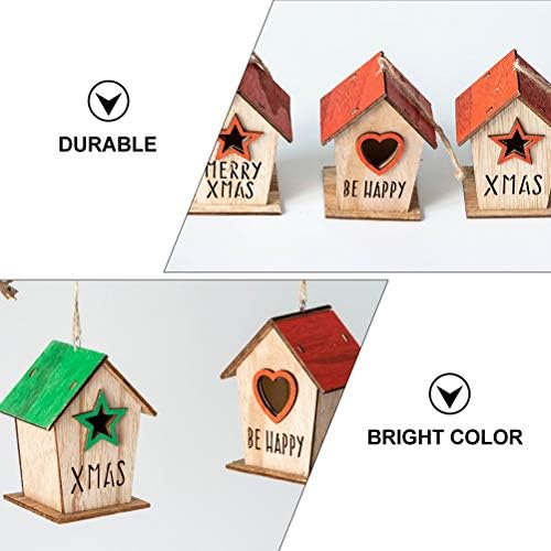 Abaodam 2 елемента Коледна Елха, Висящи Дървена Къща Висящи Дървени Занаяти (Оранжево-зелен) за Коледна украса