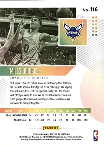 2018-19 Статут на Панини 116 Майлс Бриджис RC Нов Шарлот Хорнетс Баскетболно карта НБА