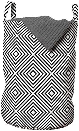 Чанта за дрехи Ambesonne под формата на геометрични Диамант, повтарящ Се модел на Симетрия Опростени Вложени Контури, Кошница за дрехи с дръжки, Закрывающаяся на шнур, за пране, 13 x 19, Сив графит Бял