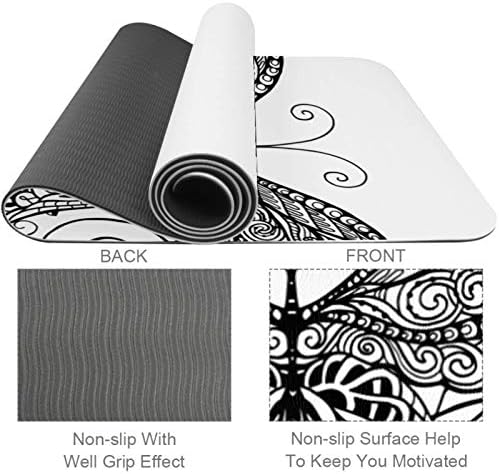 Дебел нескользящий постелката за йога и фитнес Unicey 1/4 с черен принтом под формата на пеперуда за практикуване на Йога, Пилатес и фитнес на пода (61x183 см)