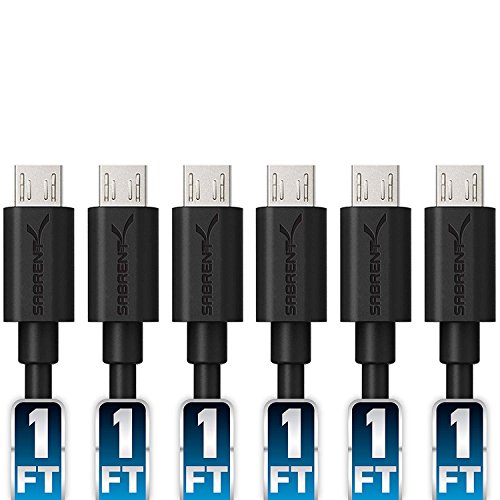 SABRENT [6 опаковки кабели Micro USB премиум-клас 22AWG с дължина 1 метър, високоскоростни кабели за синхронизация и зареждане с USB 2.0 A за да се свържете към конектора Micro B [Черен] (CB-UM61)