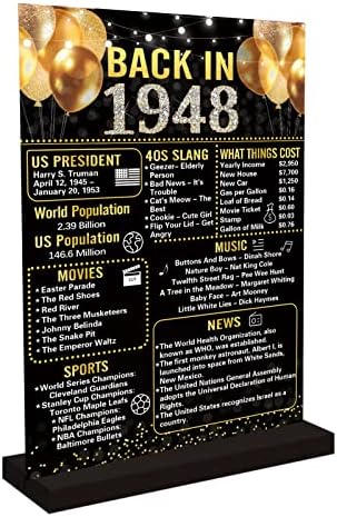 Комплект накити в 75-ти рожден ден Trgowaul: Включва черен Златен Фон за рожден ден, Банер 5,9 X 3,6 Fts, плакат на черното злато 1948 г., Акрилни маса знак със стойка