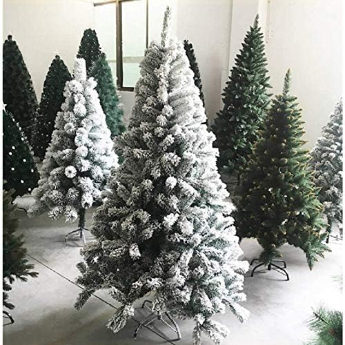 Изкуствена Коледна елха DULPLAY от Флока, с подсветка, Снежна коледна Елха, Смърч, Прикачени Дърво от оптични влакна, Цели Метални Крачета за декорация на прозорци на хотела 、-Зелен от 6 фута (180 см)