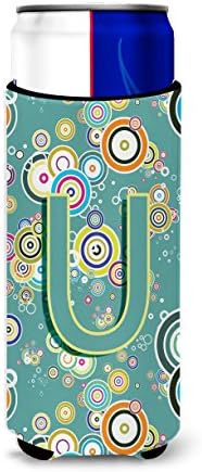 Carolin's Treasures CJ2015-UMUK Буквата U, Кръг, Начален азбука на цветовете тюркоаз, Ултра-Обнималка за тънки кутии, Обнималка с охлаждащ ръкав, Стираемая в колата, Обнималка за н?