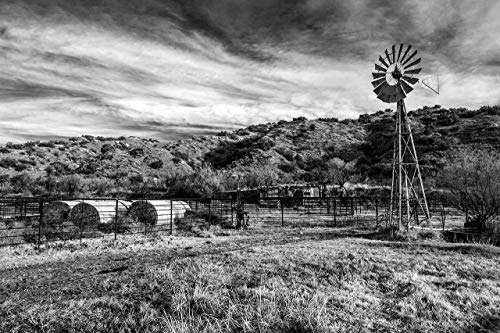 Черно-бяла Texas Снимка, Черно-бял Принт с Изображение на Вятърна Мелница, Снимка на Селски Ферми, Кънтри-арт на стената, от 8x10 до 24x36