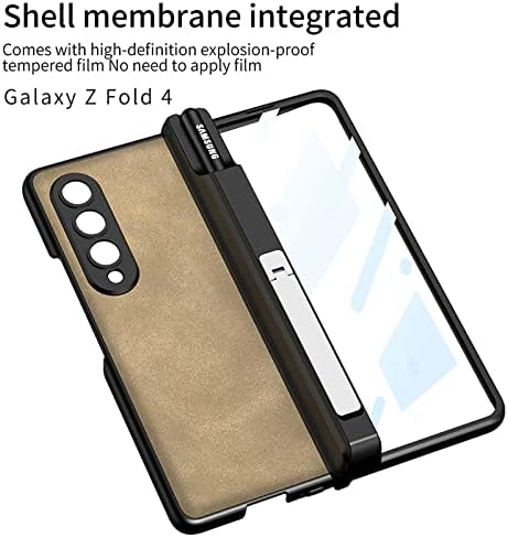 ФИРМЕН КОМПЛЕКТ за Samsung Galaxy Z Fold 4 Case, Кожен калъф Galaxy Z Fold 4 със стойка и капацитивен държач за химикалки, Капаци на панти all inclusive за Samsung Z Fold 4 (сив)