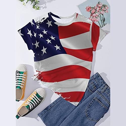 На 4 юли, Тениски за Жени, Лятна Тениска с Кръгло деколте и Къс Ръкав, Тениски в Ивица с Американския Флаг, Тениска с Вратовръзка-Боя