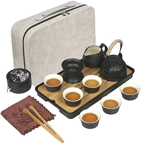 Японски Чай, Китайски Чай Гунфу с машина за Чай, Чаени чаши, Чаени канистрой, Чайным Тава, чаша Гондао, Пътна чанта, Красив Азиатски Чай за възрастни (черно))