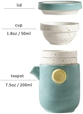 Преносим Чай набор от WONDER NEST - Керамични Пътен Кана, Комплект чаени Чаши за Лаптоп чанта за Домашен офис, на Къмпинг, на открито или Пикник - 4 чаши (Син)