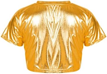 Mufeng/ Детска Блестяща Къса Риза с метален Принтом за момчета и Момичета, Облекла за Танци в стил хип-Хоп, Съкратен Топ с Къс ръкав, Тениска, Злато, 11-12 Години