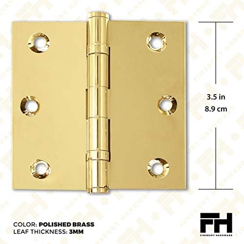 Врата на панта Finsbury Hardware от плътен месинг в сверхпрочном шарикоподшипнике от полиран блестящо злато 3,5 х 3,5 инча с декоративни навинчивающимися топчета В комплект - Комплект от 2 линии (полиран месинг)