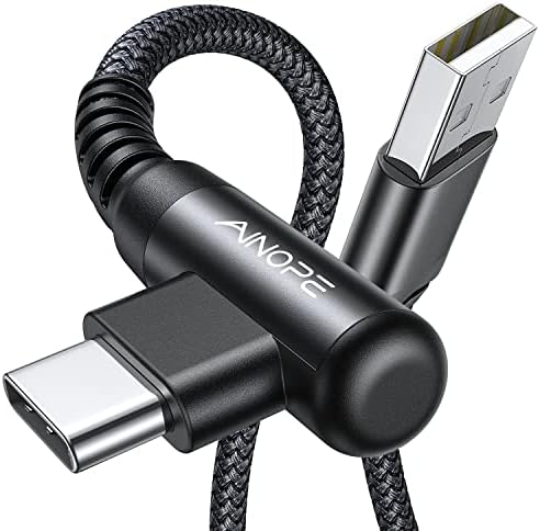 Кабел за зареждане AINOPE 2-Pack Type C Бързо зареждане на 3,1 А, прав ъгъл [6,6 фута + 6,6 фута] USB Кабел C, Здрав кабел за зареждане Type C в найлонов оплетке, бързо зареждане, който е ?