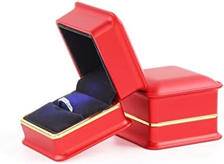 Дебела Сватбена Led кутия За Пръстени, Годеж, Луксозна Боя за Пиано, Подаръчни кутии-Организаторите за бижута (Цвят: червен, размер: 7 * 7 * 5 см)