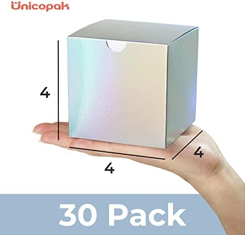 UnicoPak 30 Опаковки, 4x4x4 Цолови Преливащи Сребърни кутии Подарък, за партита с Релефен Печат, с Преливащи се цветове Кутии за бонбони, Подаръчни Кутии за подаръци, Малки