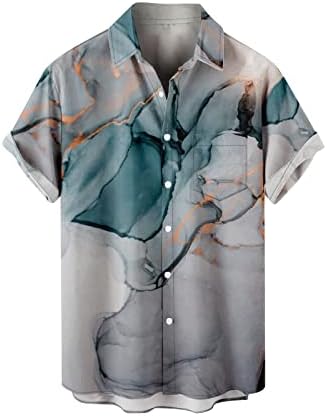 Мъжки Хавайски Ризи, Ежедневни Ризи с Копчета с Мрамор Принтом и Джобове, Свободни Плажни Ризи с Отложным Яка и Къс Ръкав, Блузи