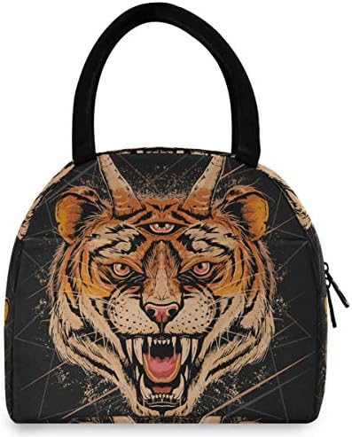 Случайна чанта за обяд Дамски - Главата на Тигър, Свирепи Големи Запечатани Торби за Обяд на Хелоуин с плечевыми ремъци за работа, Домакинство
