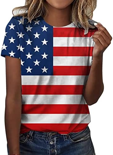 Патриотични Ризи за Жени, Тениска с Американския Флаг, Летни Ежедневни Потници, Тениски с Къс Ръкав в Звездната Ивица, Удобни Свободни Футбо