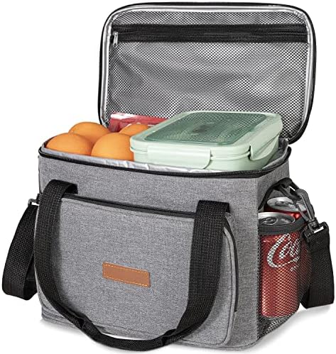 Malasar [Обновена версия на] Чанта за обяд, за жени, за многократна употреба Фланец Обяд-бокс с обем от 15 л с Подвижен пагон, Преден джоб, Здрава чанта-хладилник за работа, на Училище, на Пикник, на Плажа - Сив 15