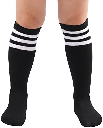 DRESHOW BQUBO Детски Футболни Чорапи за Деца, Памучен Униформи в Ивица до Коляното, Спортни Дълги Чорапи-Тръба за Момчета И Момичета, Детски