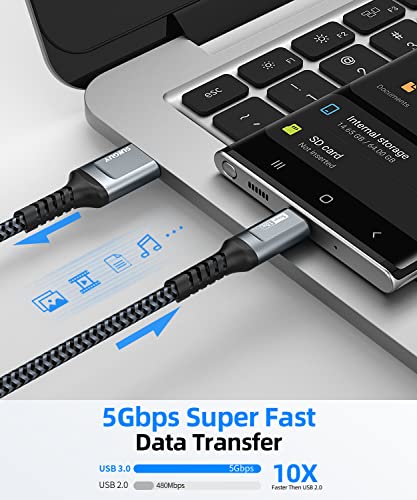 SUNGUY 5 Gbit/s C USB 3.0 Android Автоматично кабел 3 метра, Къс кабел USB A-C, За бързо зареждане в найлонов оплетке, Съвместим с външен SSD-карам USB C, Galaxy S20 S21 S10 S10E Note 20, LG, Пиксели и други