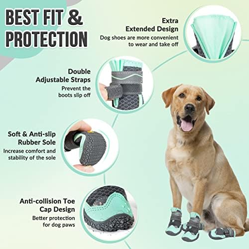 Дишащи обувки за кучета SlowTon - Ботуши за кучета с мека противоплъзгаща гумена подметка за горещ асфалт, Регулируема Протектор за кучешки лапи със светлоотразителен каишка, Обувки за малки, Средни и големи кучета