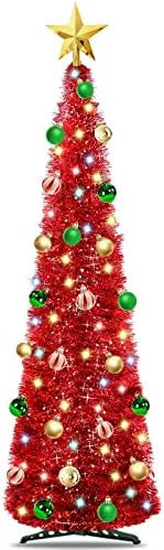 5-Подножието Сърма Всплывающая Коледно Дърво с Таймер 50 Цветни Светлини 3D Звезда 25 Топки Декорация на Коледна Украса на Батерии За Дома В Закрито На Открито Празничен камина за Партита (Злато шампанско)