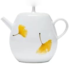 CCBUY 230 мл Бял Порцеланов чайник с Един гърнето, Жълто Керамичен чайник Gingko Art, С Ситечками, Чай и прибори Кунг-фу (Цвят: бял, размер: 1 бр.)