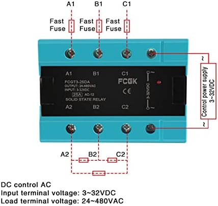 YLCH DA Трифазно твердотельное реле 25A 40A 100A на постоянен ток в променлив трифазни SSR 3-32 vdc 24-480 В (Цвят: DC Control AC, Размер: 40A)