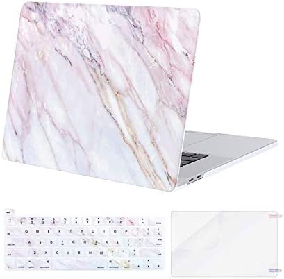 MOSISO е Съвместим с 16-инчов корпус MacBook Pro 2019 2020 година на издаване A2141 със сензорен панел Touch ID, здрав корпус с пластмасово модел, капака на клавиатурата и защитно фолио за екрана от розов мрамор