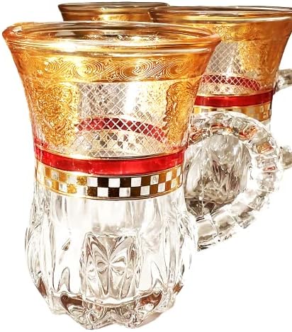 Стъклена Чаена чаша утайка от чаша с Дръжка във формата на Златни Пулове Дизайнерски Комплект от 6 Чаши Турски Эстикан за Чай