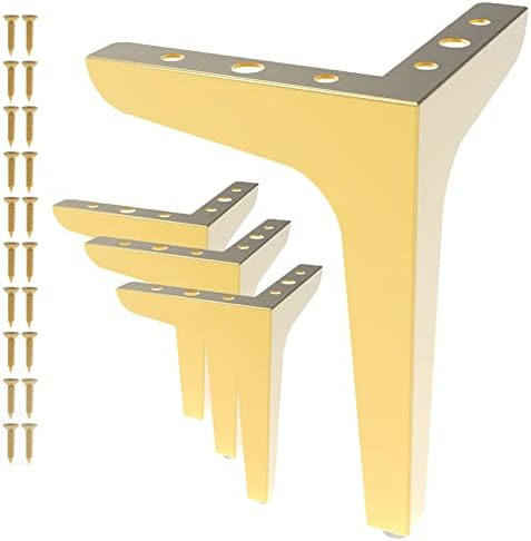 LOSODONA Gold 7 Комплект Крачета за мебели от 4 Метални Правоъгълни Крачета за часа, в Модерен Стил, Тежки Сменяеми Крака за мека мебел, столове, дивани, кресла, кабинет (Злато)
