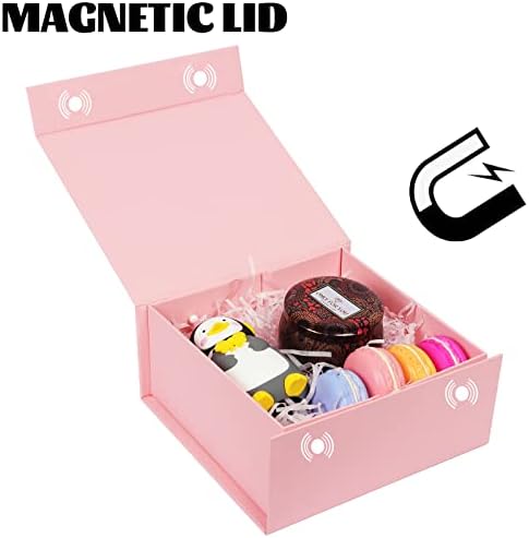 5 Опаковки за Подаръци кутии с Капаци, Розова Голяма Подарък кутия с размер 11x8x4 Инча с панделка, Сгъване, Подаръчни кутии с магнитна закопчалка за подаръци, Кутия за предложения приятелките си на булката Съдържа